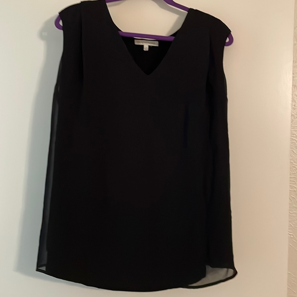 Gently worn Daniel Rainn black sheer layered V neck tank top.